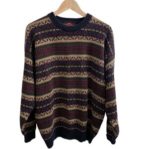 Heritage Cabin Sweater 90s Granola Grandpa Core Cozy Fair Isle Knit ski chic L